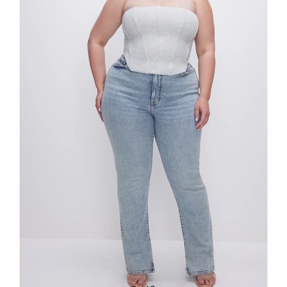 Good American Good Boy Split Hem High Waist Straight Leg Jeans
